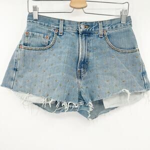 Levis 569 Womens Y2K Loose Straight Studded Raw Hem Cut Off Denim Shorts Size 29
